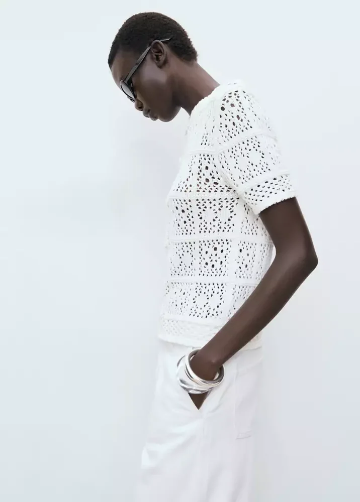Short-sleeved crochet cardigan