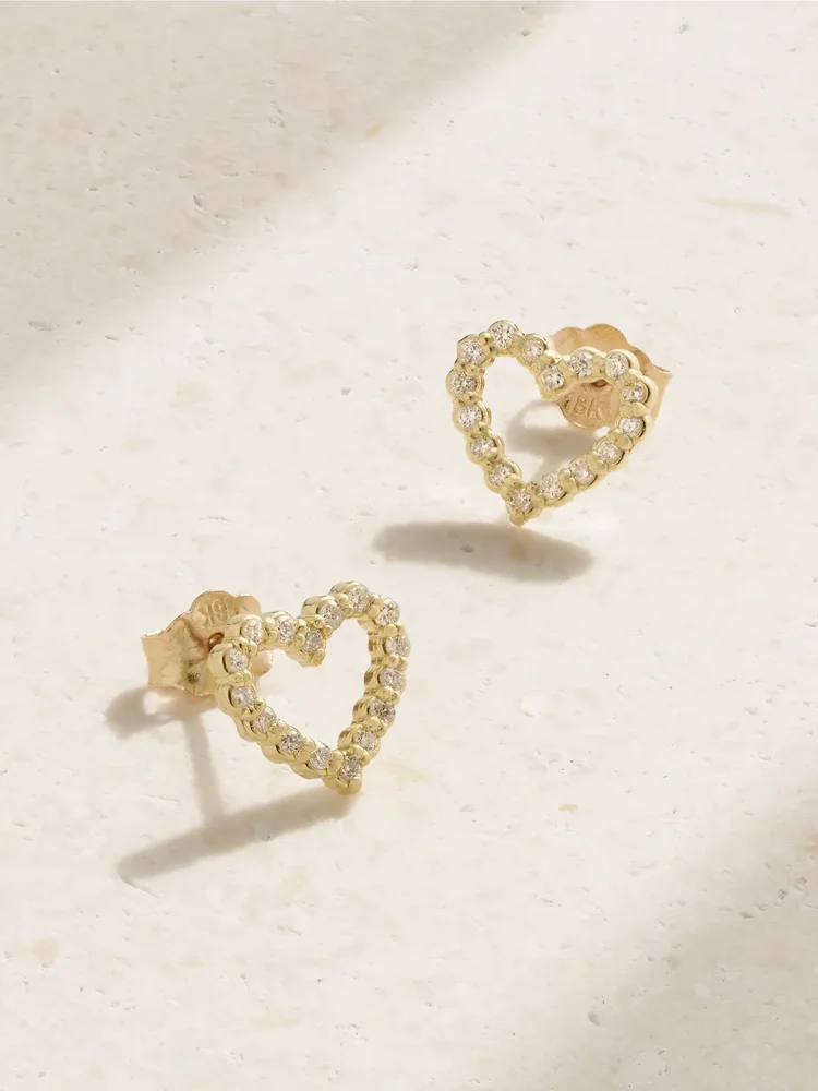 Open Heart 18-karat gold diamond earrings