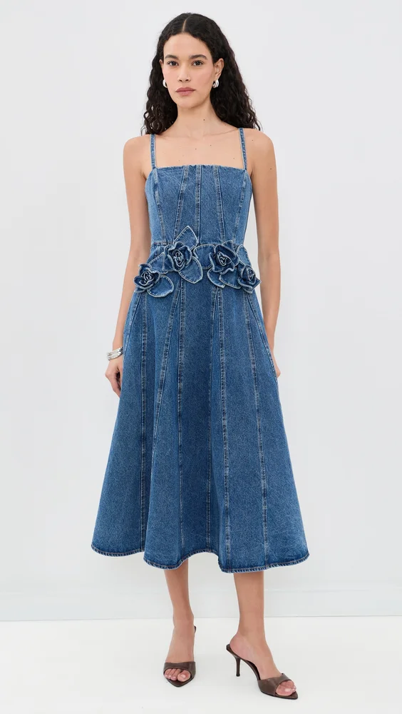 Eryn Denim Midi Dress with 3D Roses