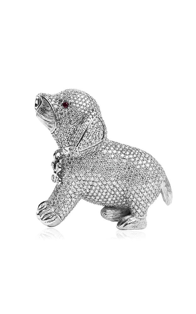 Dog 14K White Gold Diamond Bag Charm