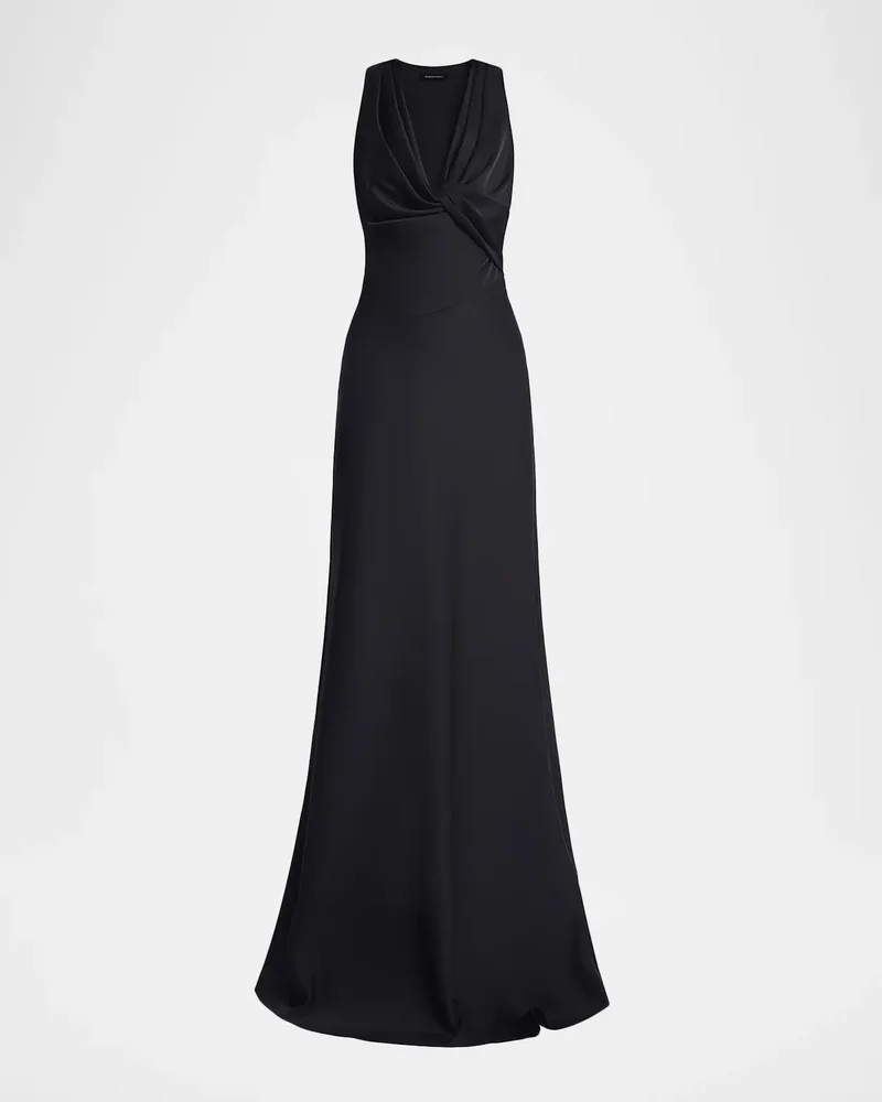 Twisted Cowl-Neck Halter Gown