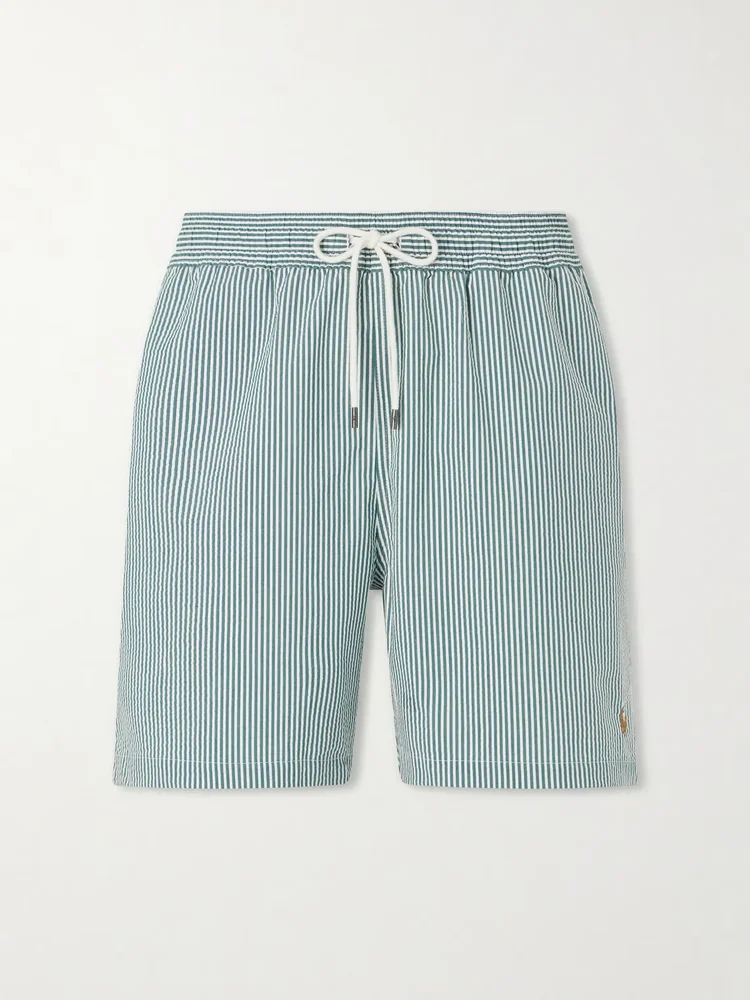 Traveler Striped Straight-Leg Mid-Length Cotton-Blend Seersucker Swim Shorts