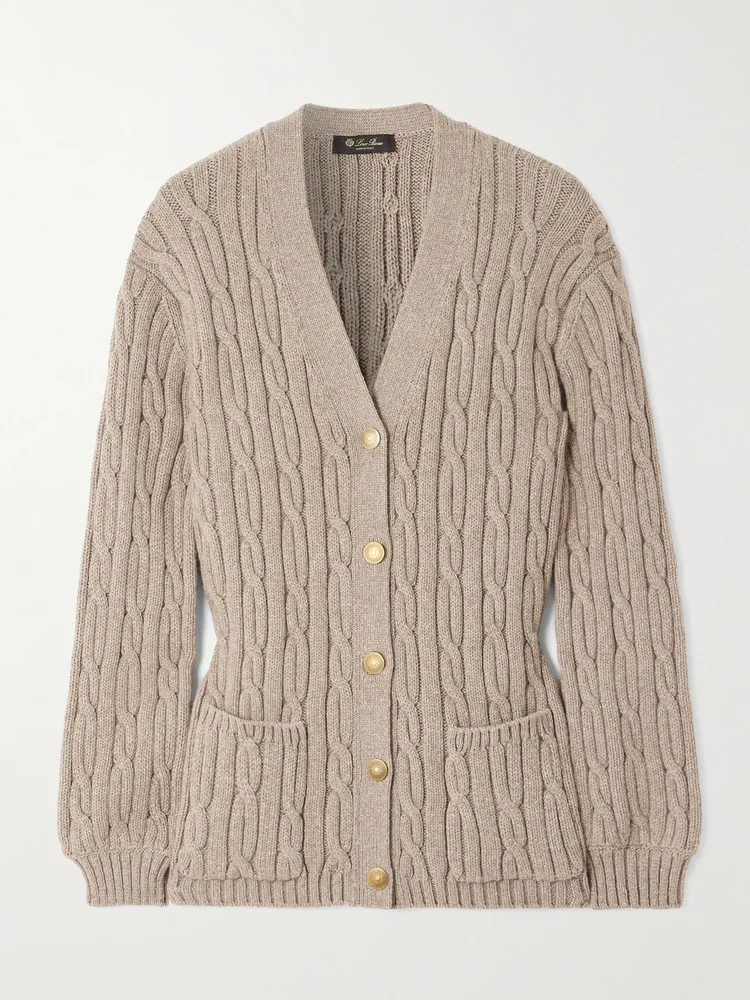 Cable-knit cashmere-blend cardigan