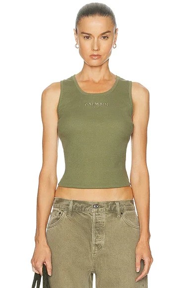 Small Balmain Paris Embroidered Jersey Tank Top