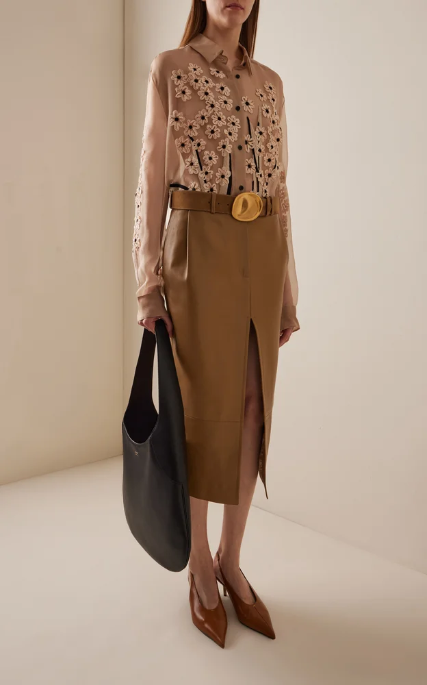 Anden Plonge Leather Midi Skirt