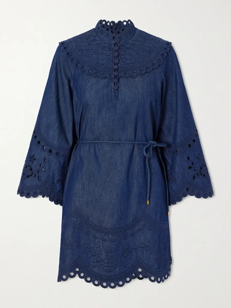 mahon broderie anglaise denim mini dress