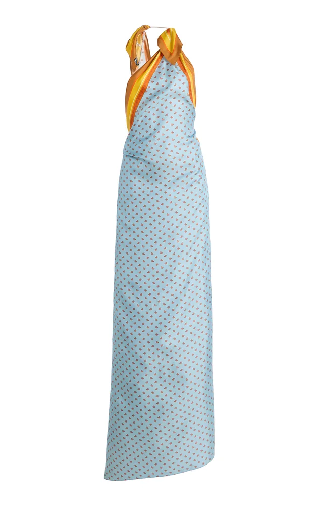 Exclusive La Isla Bandana-Print Silk-Twill Pareo Cutaway Maxi Dress