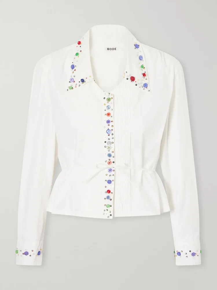 Button Jar embellished cotton blouse