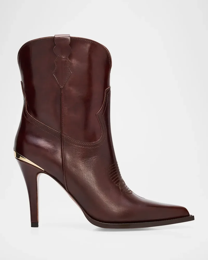 Katie Leather Western Stiletto Booties