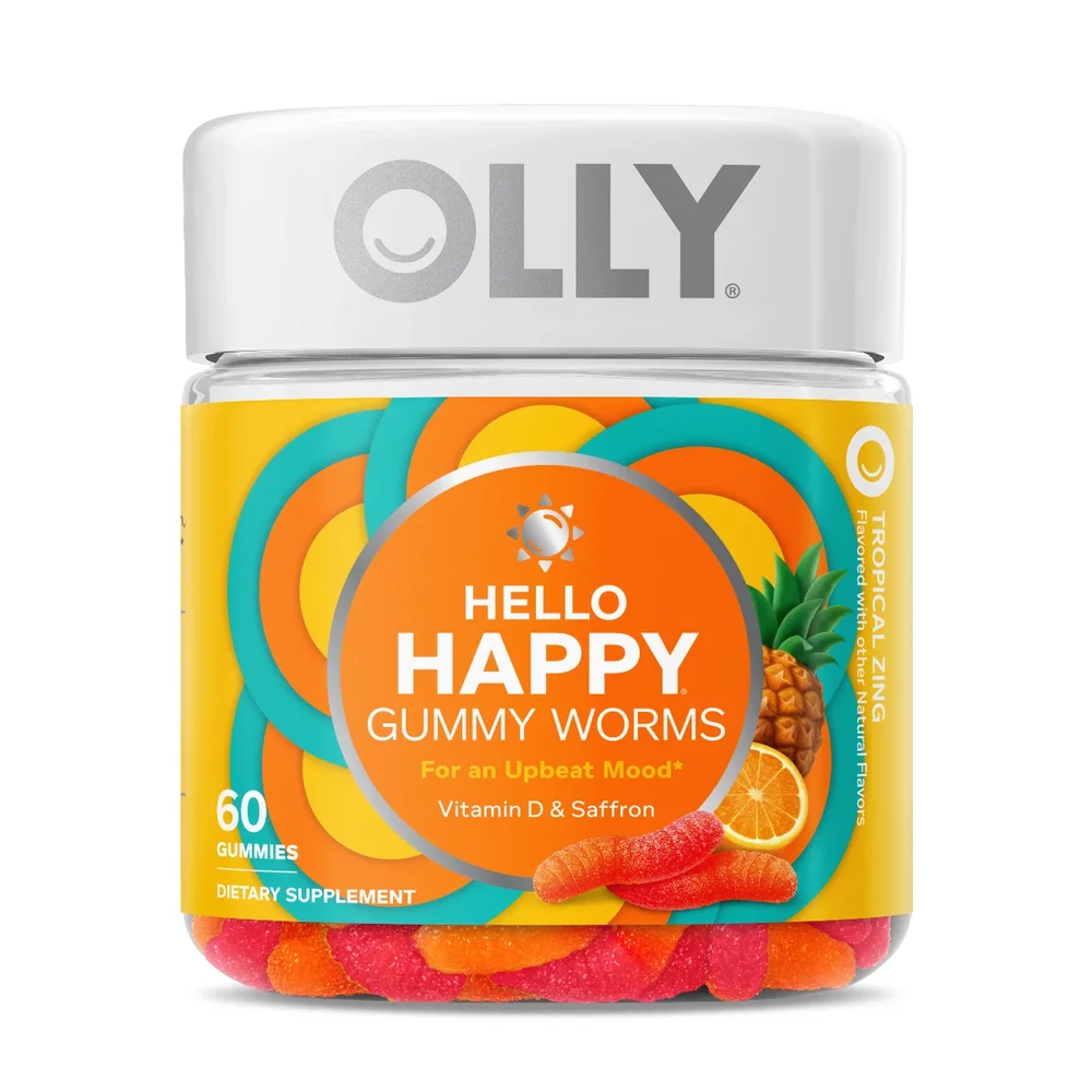 Hello Happy Gummy Worms with Vitamin D and Saffron