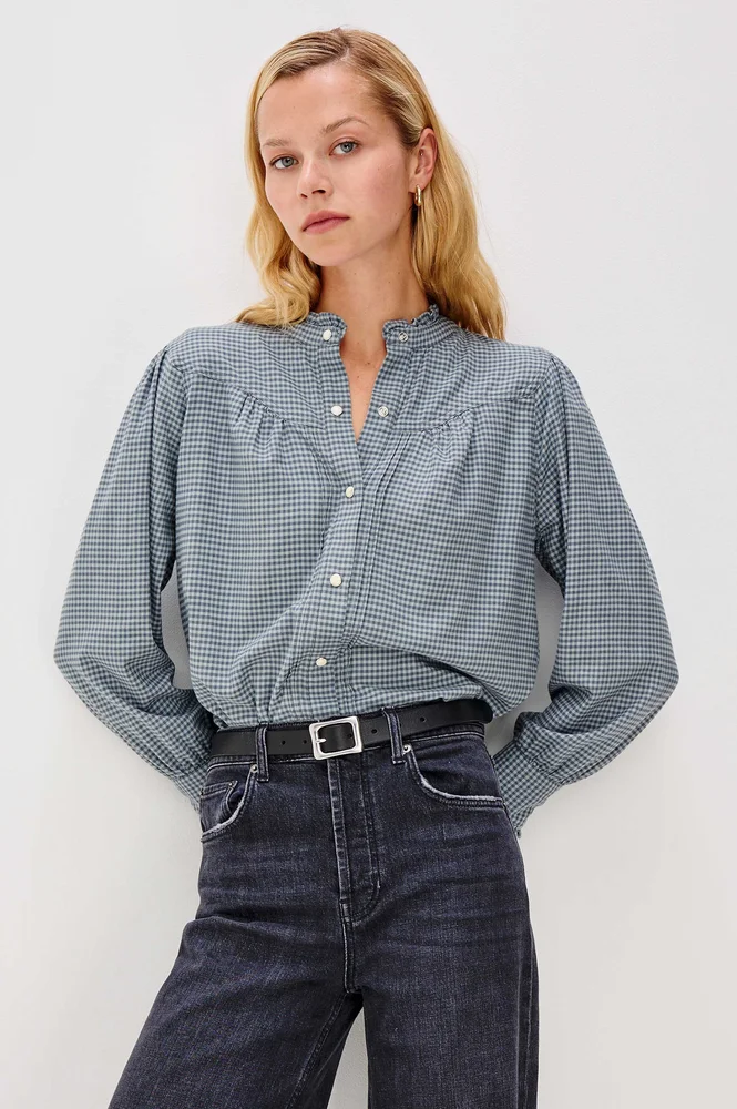Alanna Shirt, Stone Blue Check
