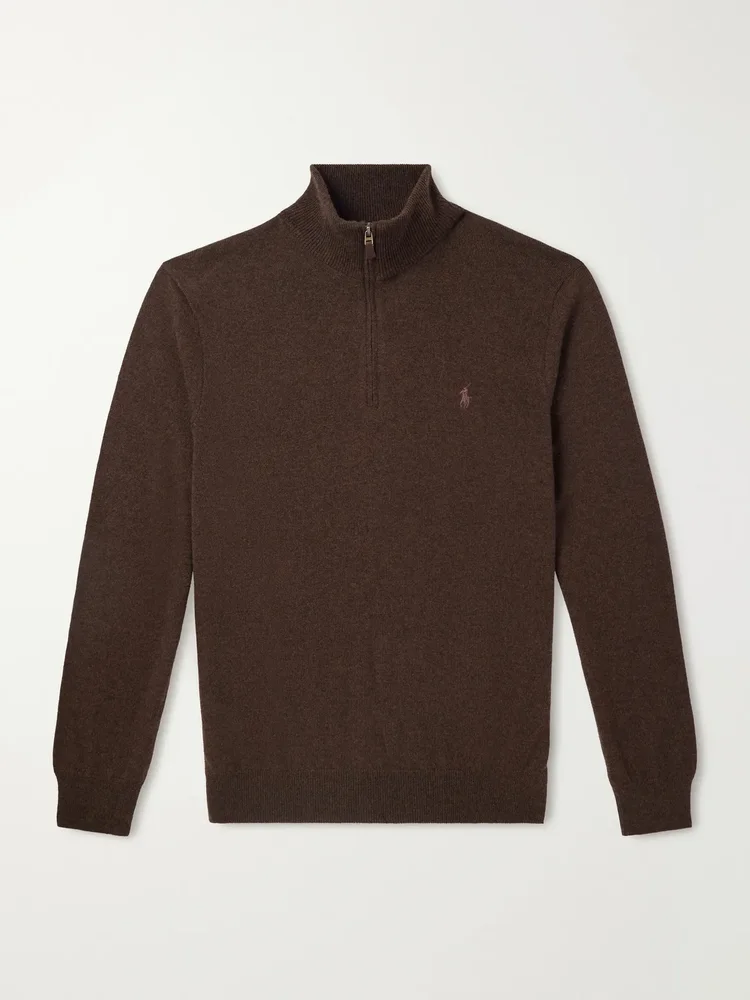 Logo-Embroidered Wool Half-Zip Sweater