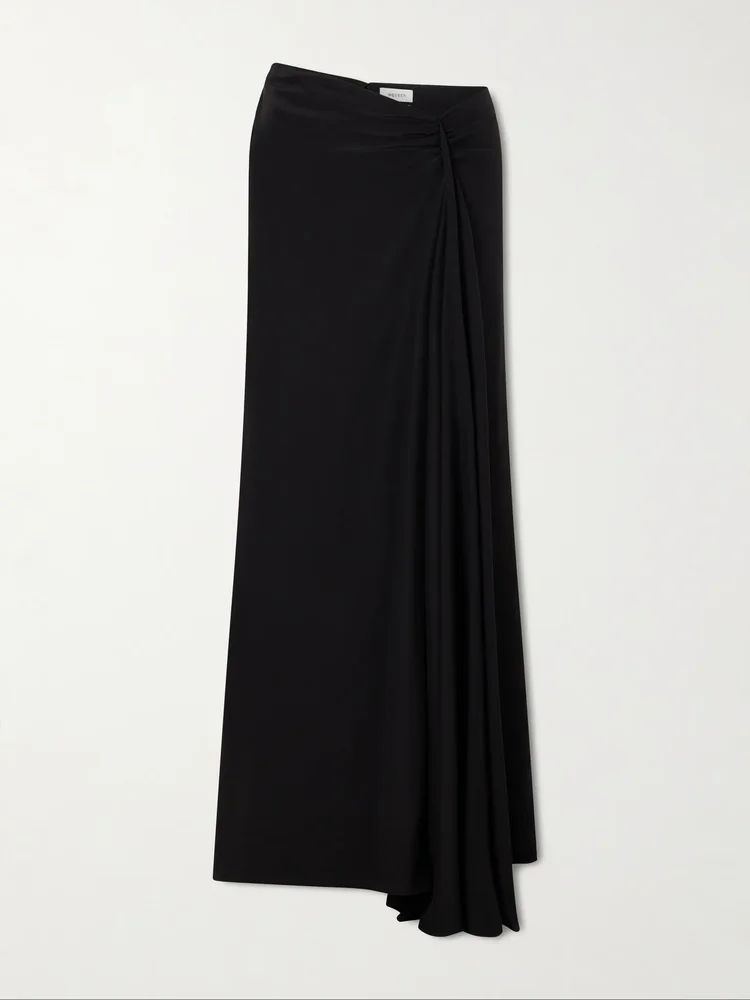 Draped silk maxi skirt