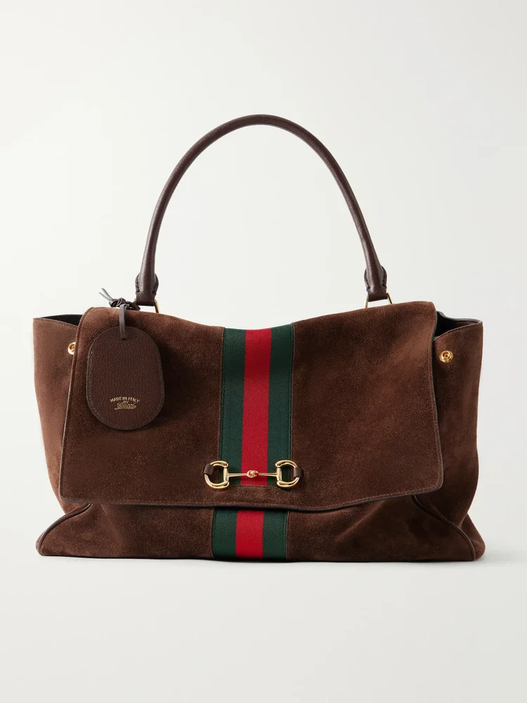 Paparazzo web-trimmed suede shoulder bag