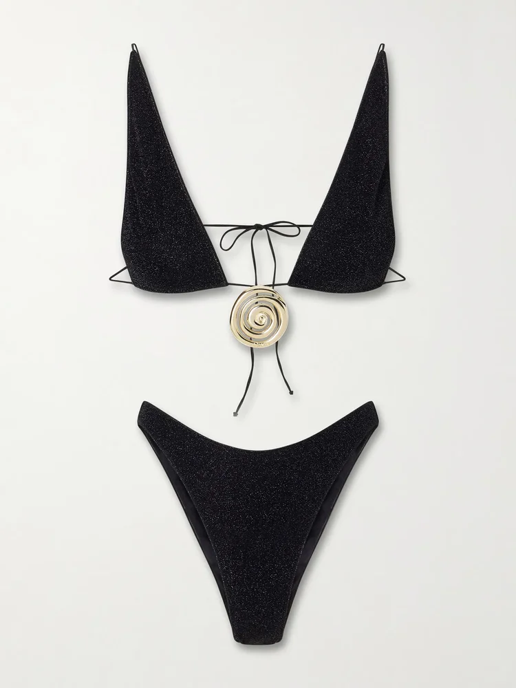Lumière Spiral embellished Lurex bikini