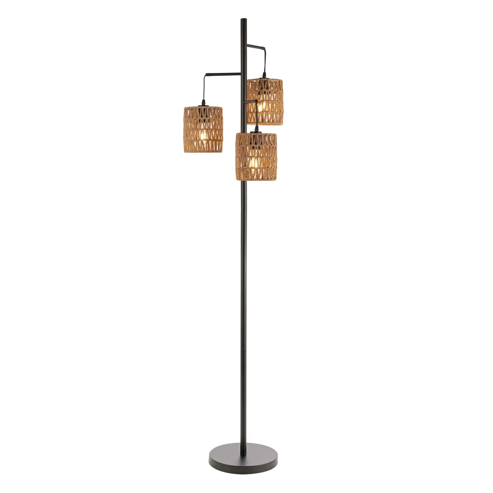 Overstock Lara 70.75 3-Light Mid-Century Bohemian Metal/Rope LED Floor Lamp