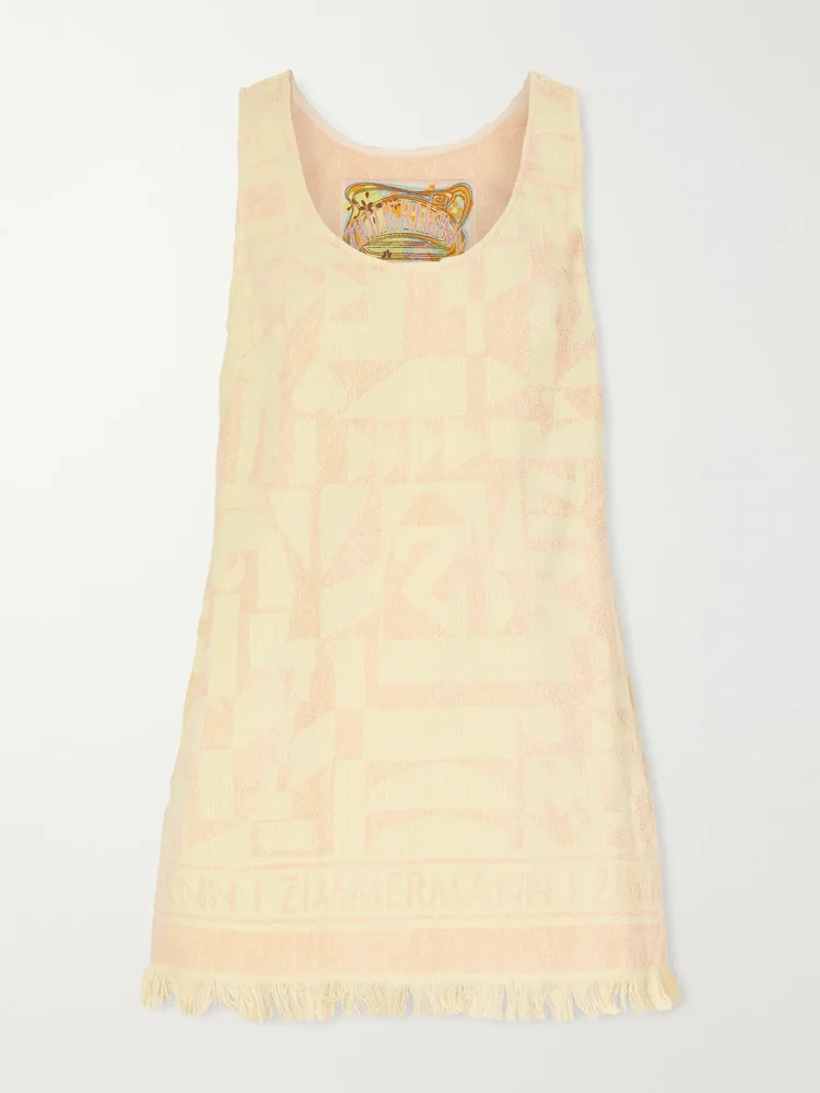 Solstice logo-jacquard fringed cotton-terry mini dress
