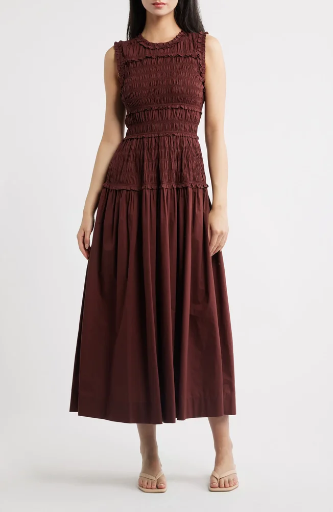 Mallory Smocked Organic Cotton Midi Dress