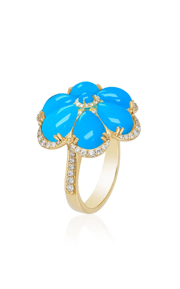 Turquoise Cabochon Flower Ring