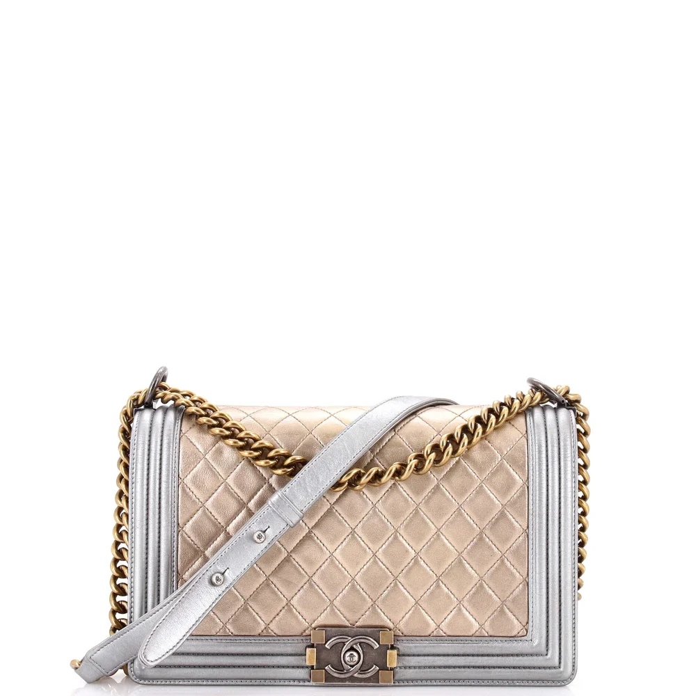 Pre-Owned Chanel Bicolor Boy Flap Bag Quilted Metallic Calfskin New Medium