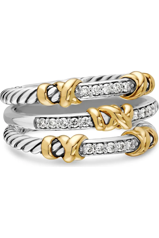 Petite Helena Three Row Ring with 18K Gold and Diamonds