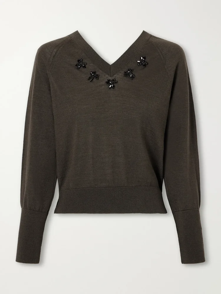 Embellished merino wool and silk-blend sweater