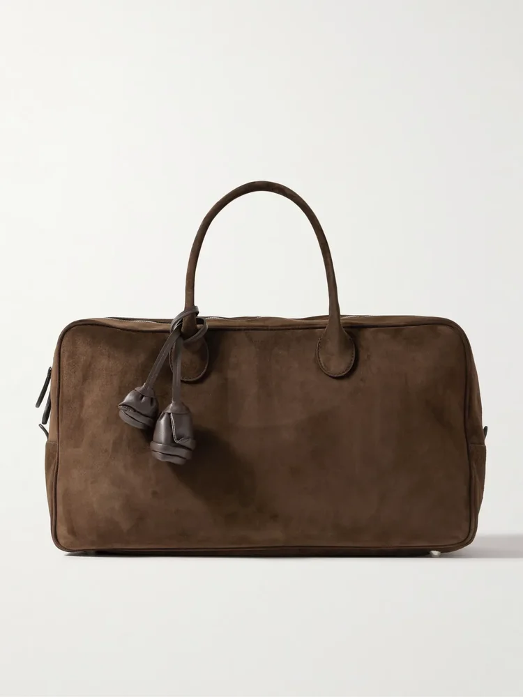 Brigitte large leather-trimmed suede tote