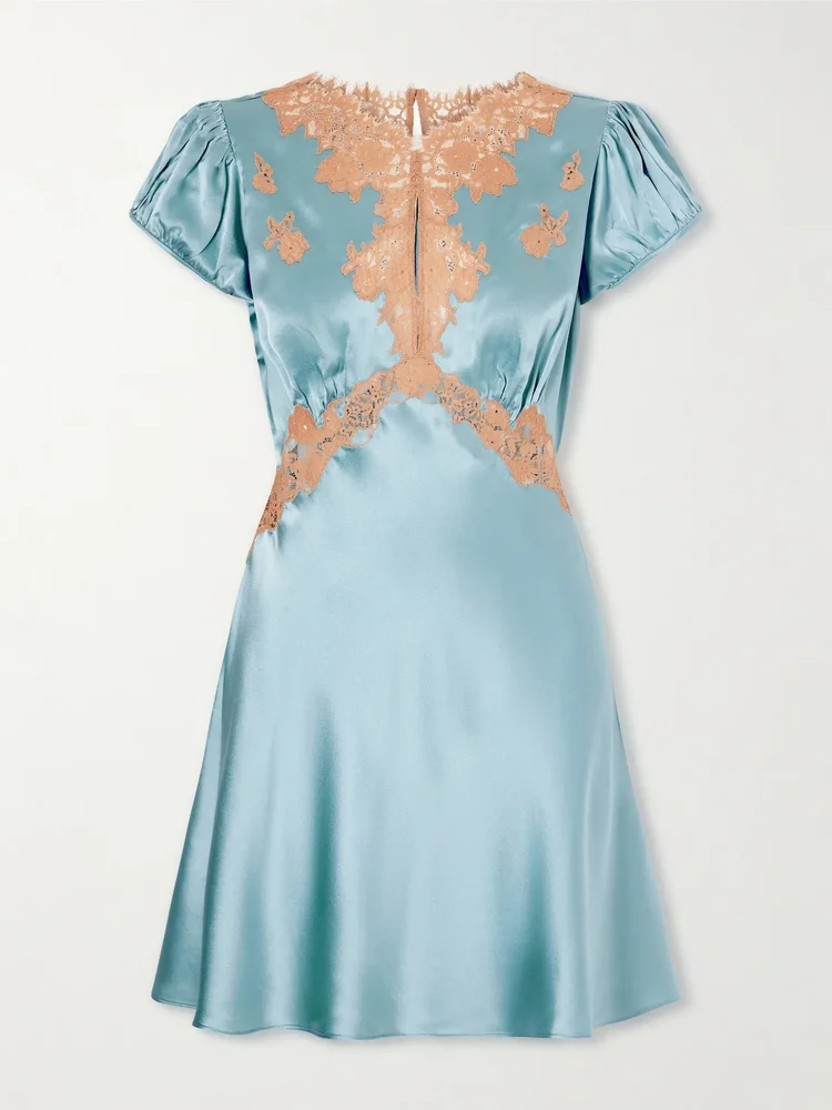 Junia lace-trimmed silk-satin mini dress