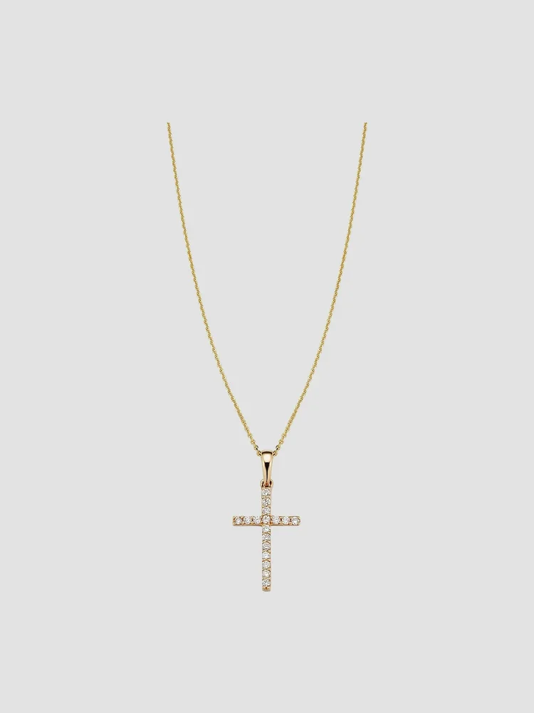 14K Yellow Gold Faith Diamond Cross Pendant Necklace