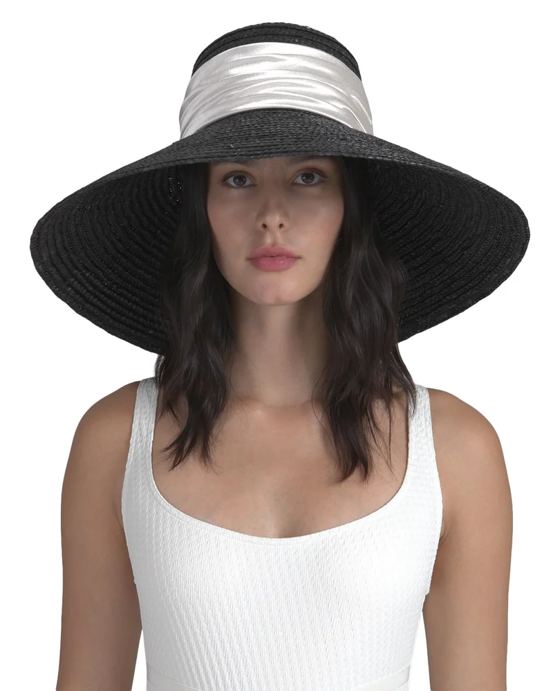 Mirabel Black Lacquered Wide Brim Straw Hat
