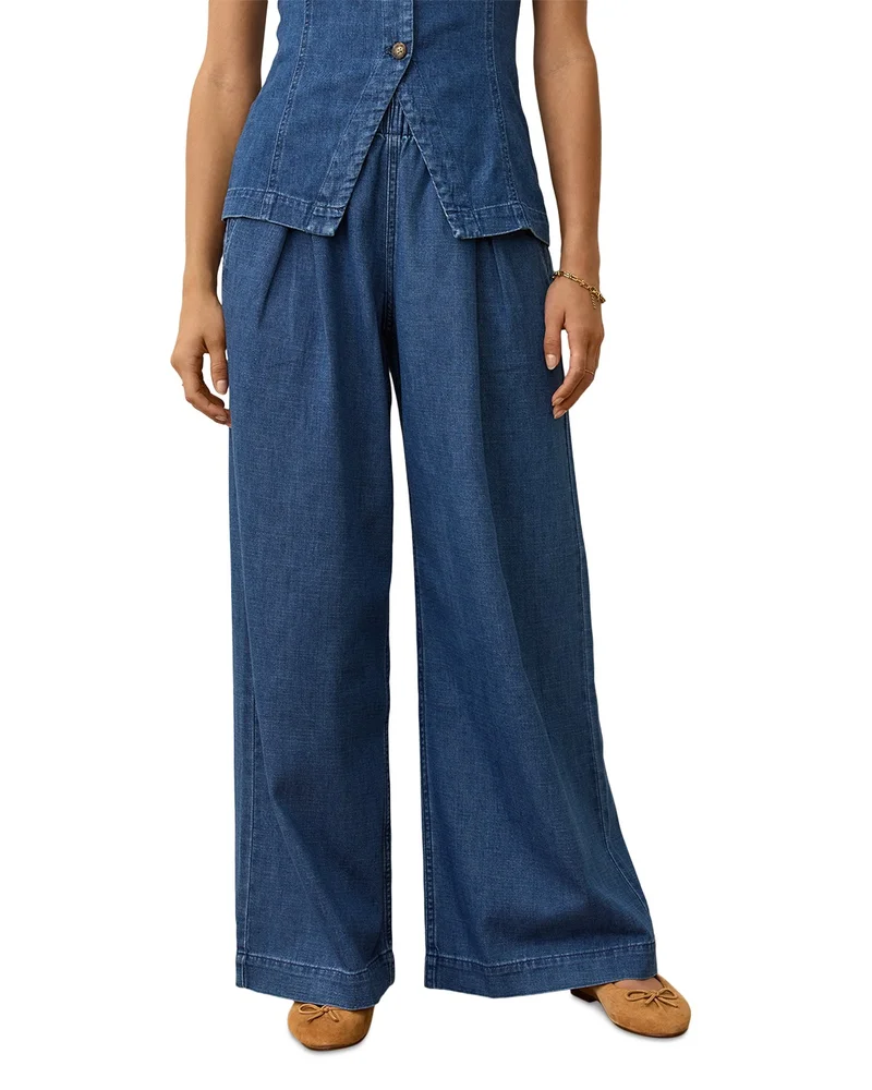 Allison Pleated Wide Leg Denim Pants