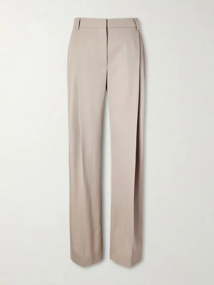 Pleated wool-twill straight-leg pants