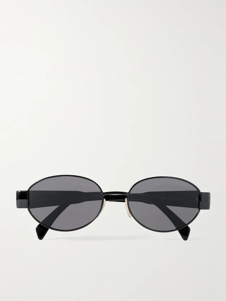 Oval-frame metal and acetate sunglasses