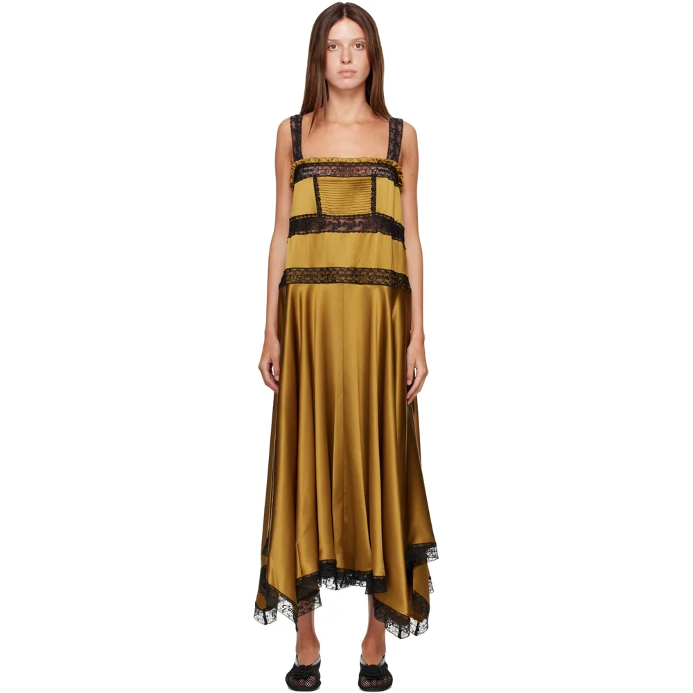 Khaki Satin Maxi Dress