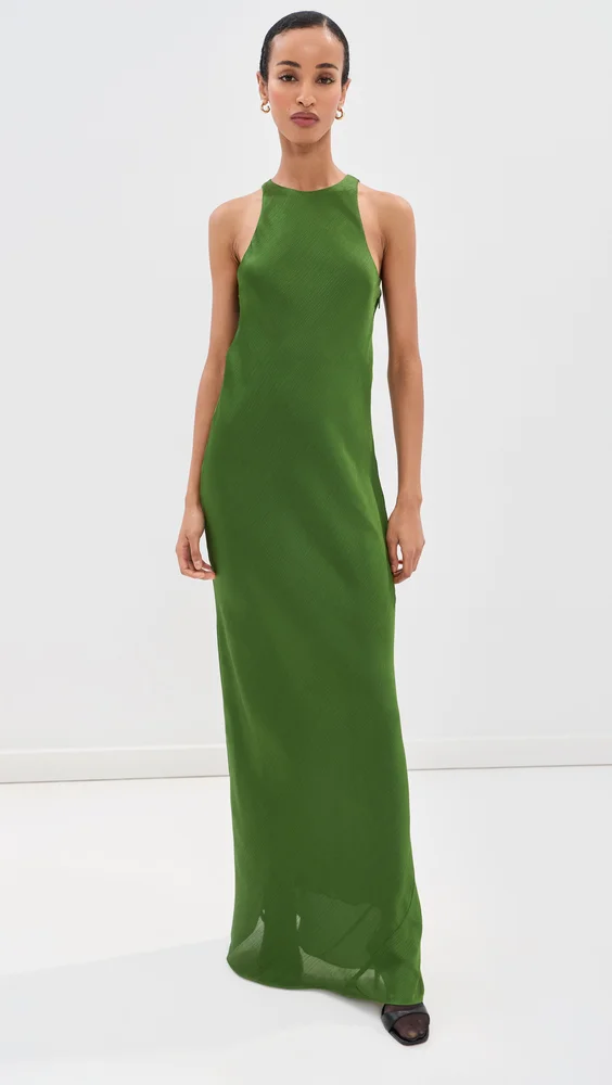Matte Satin Plisse Maxi Bias Dress