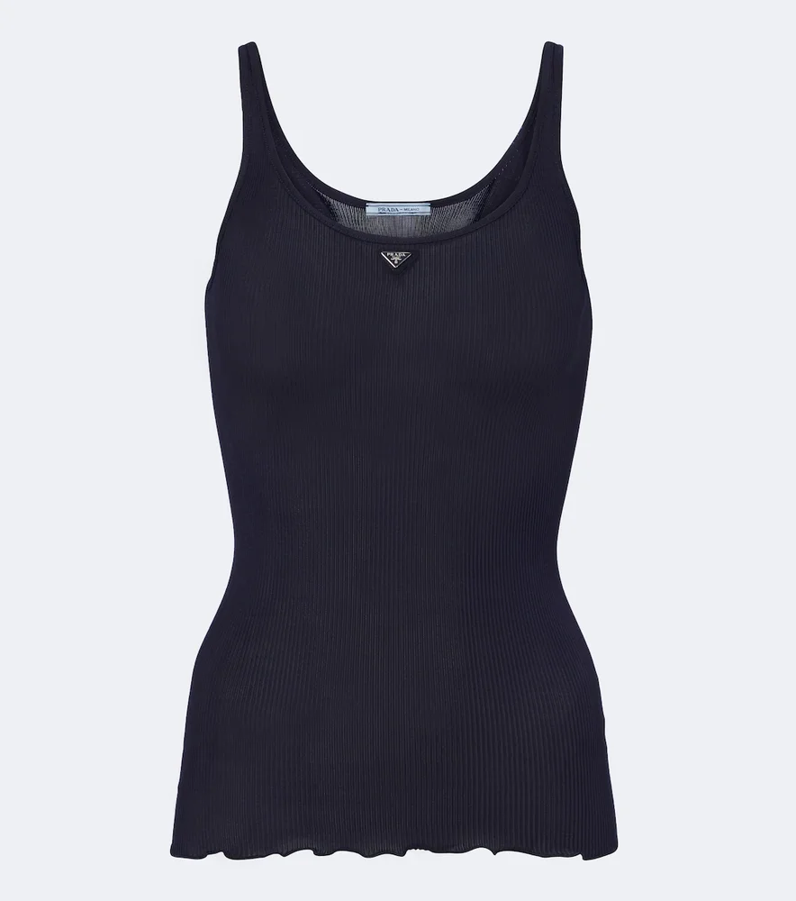 Ribbed-knit silk tank top