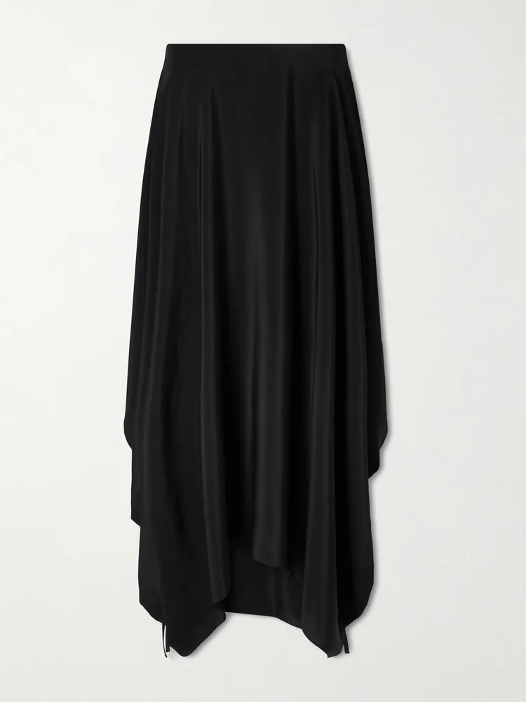 Desia asymmetric silk-crepe midi skirt