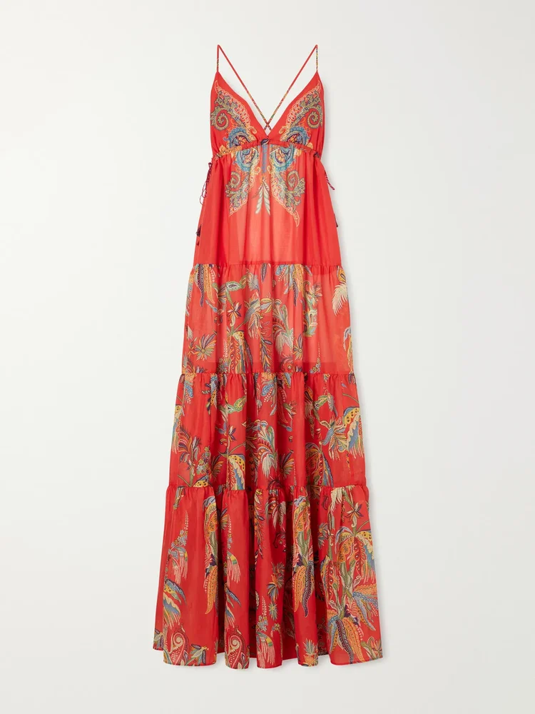 Ruffled printed cotton maxi dress