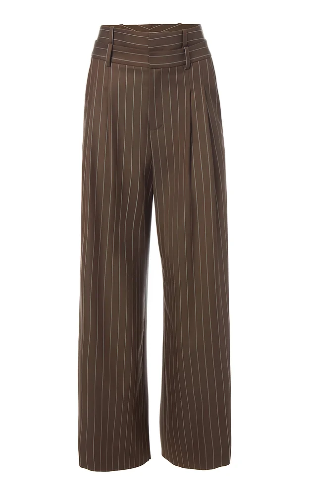 Double Waistband Wool Wide-Leg Pants