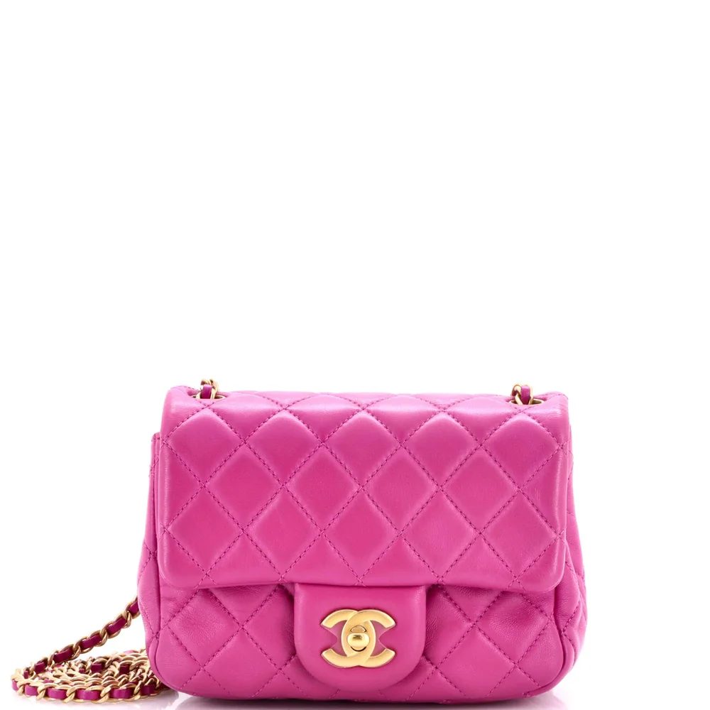 Pre-Owned Chanel Pearl Crush Square Flap Bag Quilted Lambskin Mini