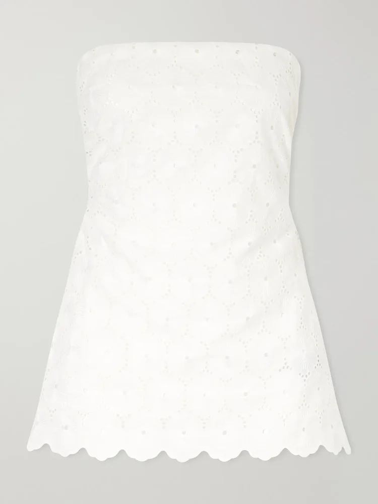 Pamina strapless scalloped broderie anglaise top