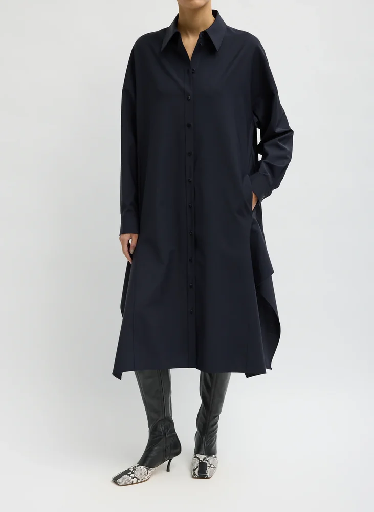 Tropical Wool Shirtdress with Side Drape