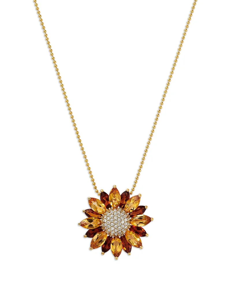 Citrine & Diamond Daisy Pendant Necklace in 14K Yellow Gold, 18"