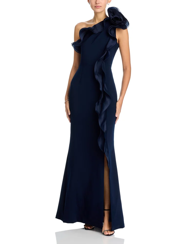 One Shoulder Crepe Column Gown