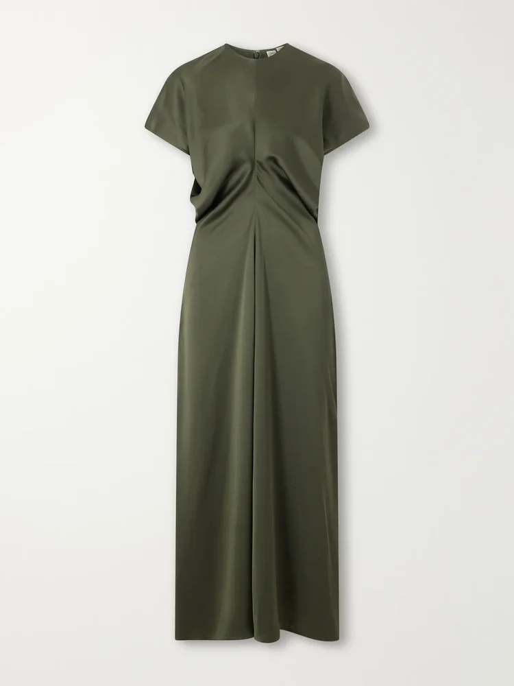 Draped crepe satin maxi dress