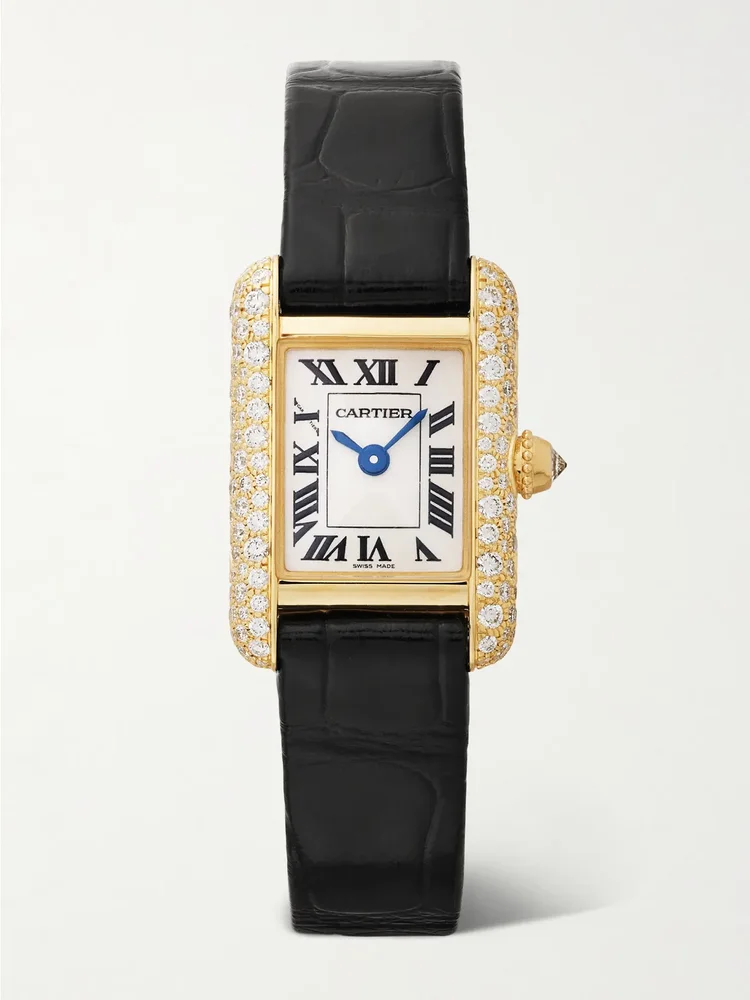 Tank Louis Cartier quartz-movement 18-karat gold diamond watch