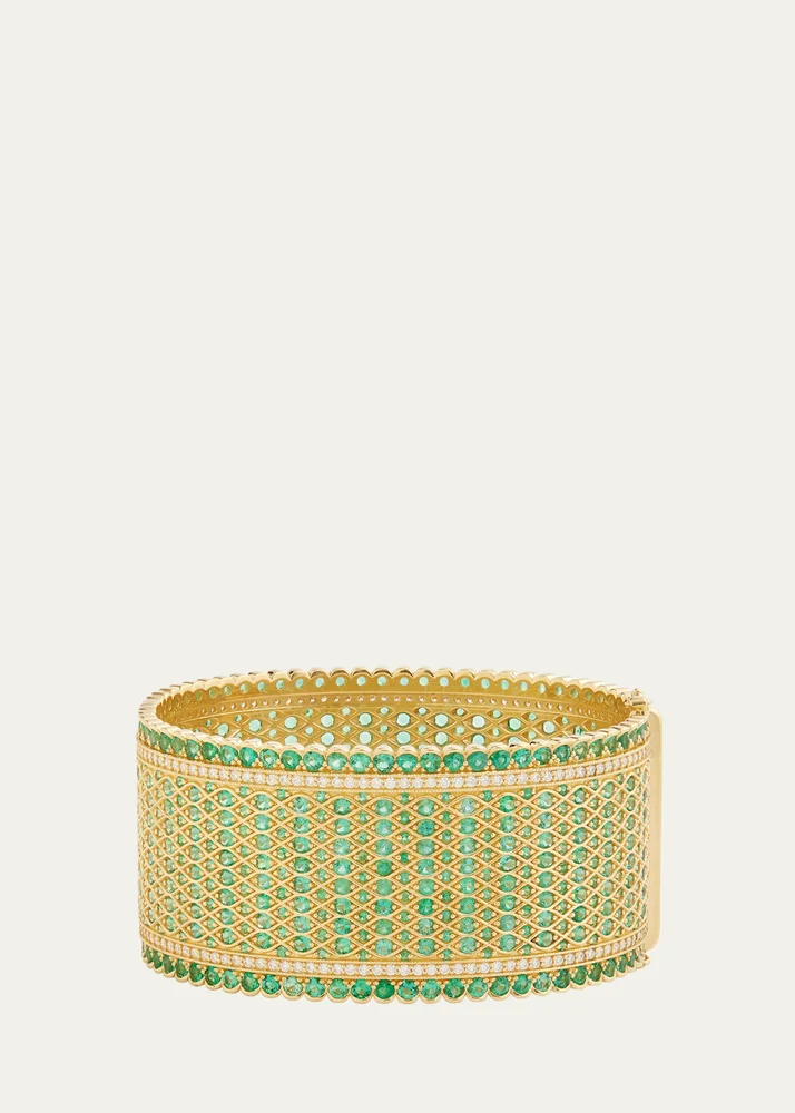 18K Gold Woven Emerald & Diamond Bracelet