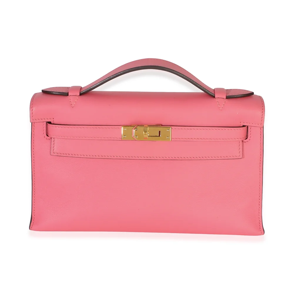 Pre-Owned Kelly Pochette Rose Azalee Swift with Gold Hardware
