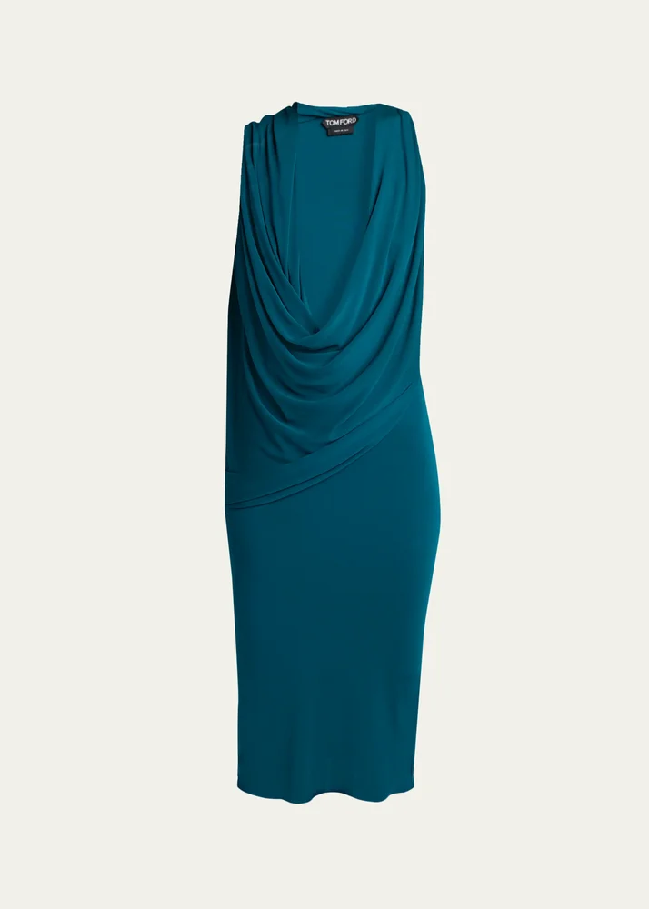 Plunging Cowl-Neck Jersey Body-Con Dress