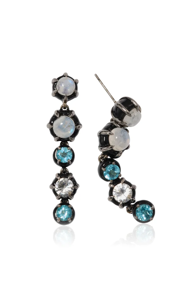 Georgian Stiletto Sterling Silver Rainbow Moonstone Earrings